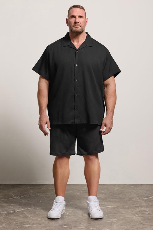 JACK & JONES Big & Tall Black Revere Shirt & Short Set | BadRhino 1