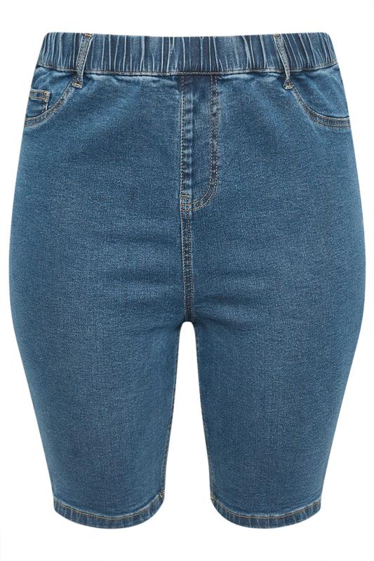 YOURS Plus Size Mid Blue Pull On Stretch Denim Cycling Shorts | Yours Clothing 5