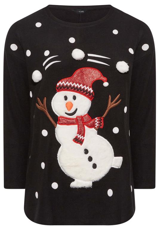YOURS LUXURY Plus Size Black Snowman Christmas Soft Touch Top | Yours Clothing 7