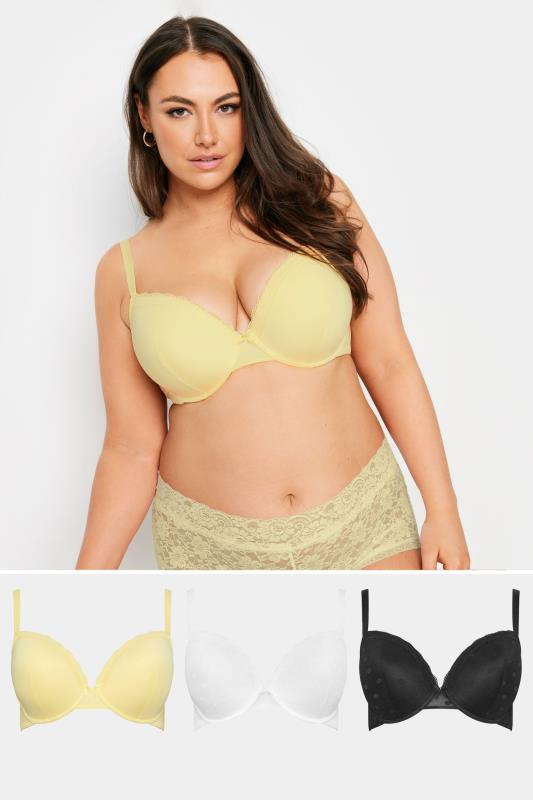 Plus Size  YOURS Curve 3 PACK Yellow & White Padded Underwired T-Shirt Bras