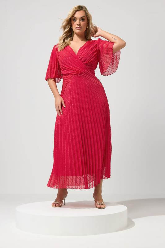  YOURS LONDON vestido cruzado rojo metálico de plumeti