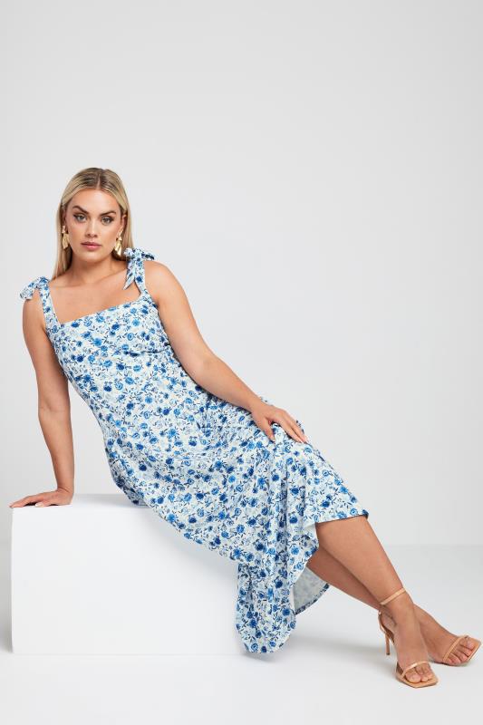  Grande Taille LIMITED COLLECTION Curve Blue Floral Print Bow Strap Midaxi Dress
