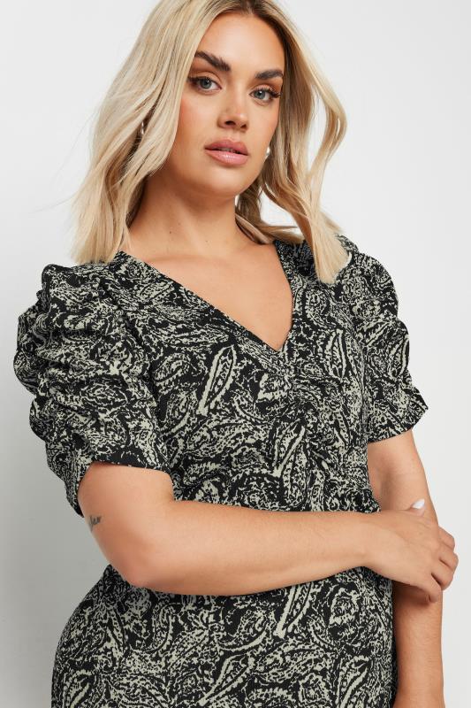 YOURS Plus Size Black Paisley Print Textured Milkmaid Dress | Yours Clothing  2