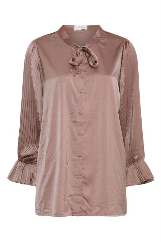 YOURS LONDON Plus Size Pink Satin Pleated Bow Blouse | Yours Clothing  6