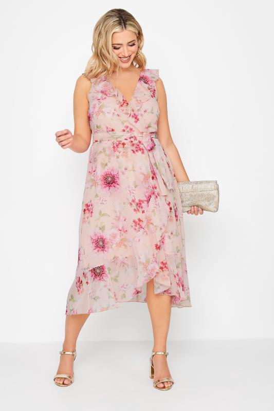YOURS LONDON Plus Size Curve Pink Floral Print Double Ruffle Wrap Dress | Yours Clothing  2