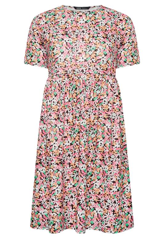 YOURS PETITE Plus Size Pink Ditsy Floral Print Smock Dress | Yours Clothing 6