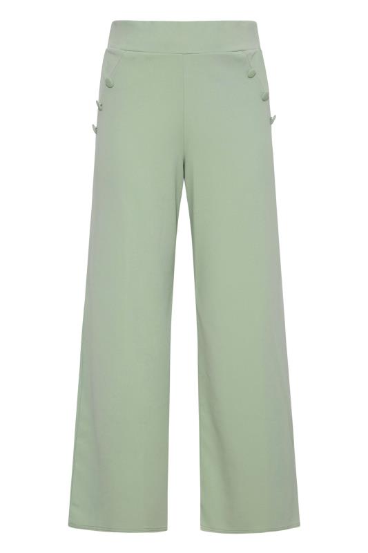YOURS LONDON Plus Size Sage Green Button Scuba Crepe Wide Leg Trousers | Yours Clothing 5