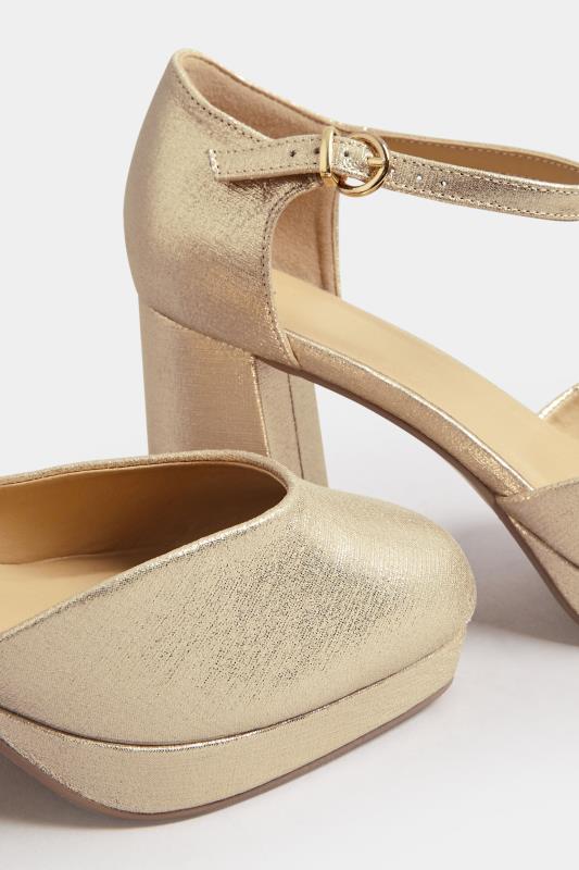 Gold Platform Block Heel Court Shoes In Extra Wide EEE Fit | Yours Clothing 5