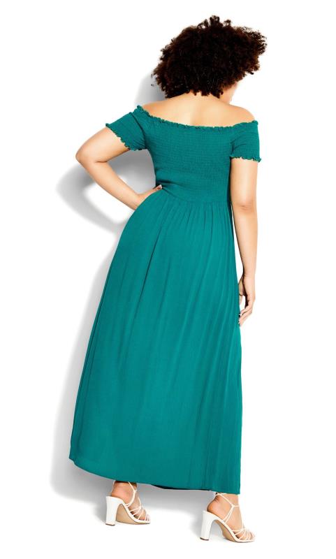 Evans Teal Green Bardot Shirred Maxi Dress 2