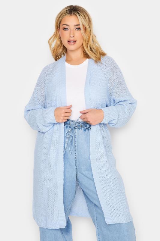 Plus Size  YOURS Curve Baby Blue Knitted Long Sleeve Cardigan