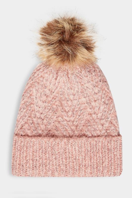 Tall  Yours Pink Pom Pom Cable Knitted Hat