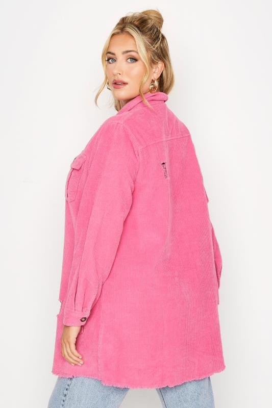 LIMITED COLLECTION Curve Hot Pink Ripped Cord Shacket 4