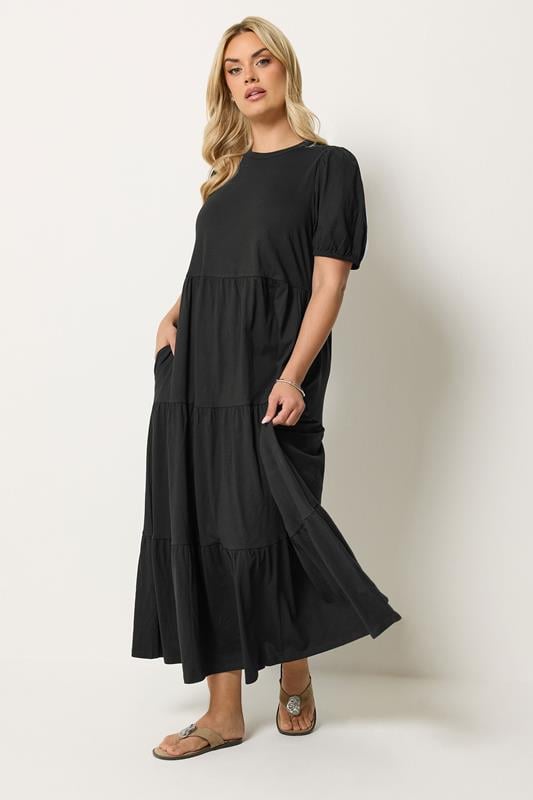 YOURS Plus Size Black Puff Sleeve Dress | Yours Clothing 1