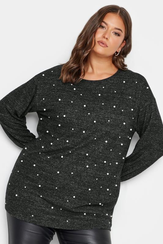  Tallas Grandes YOURS LUXURY Curve Charcoal Grey Soft Touch Pearl Jumper