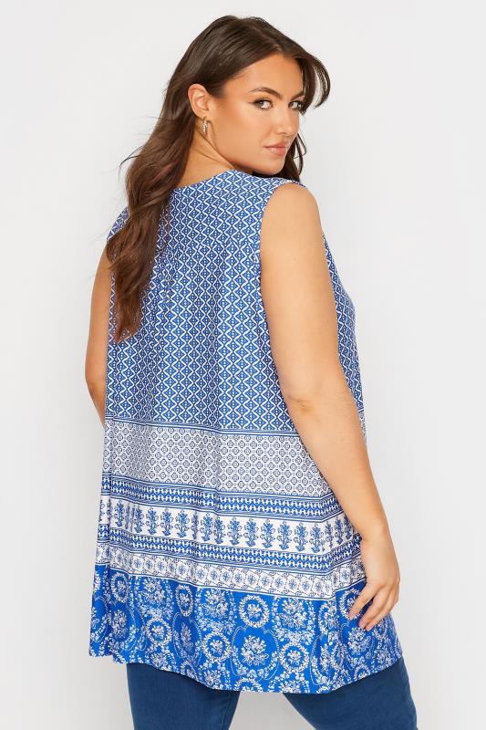 Curve Blue Aztec Print Inverted Pleat Vest Top | Yours Clothing 3