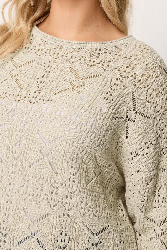 YOURS Plus Size Natural Brown Pointelle Stitch Jumper | Yours Clothing 4