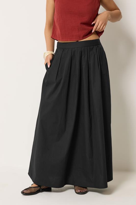 PixieGirl Petite Women's Black Cotton Poplin Maxi Skirt | PixieGirl 1
