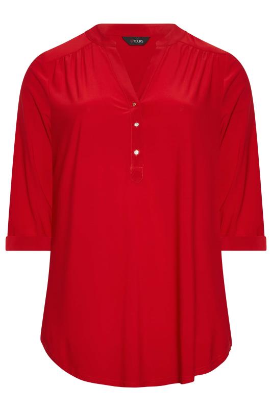 YOURS Curve Plus Size Red Half Placket Shirt | Yours Clothing  6
