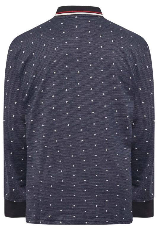 KAM Big & Tall Navy Blue Dobby Print Long Sleeve Polo Shirt | BadRhino 4