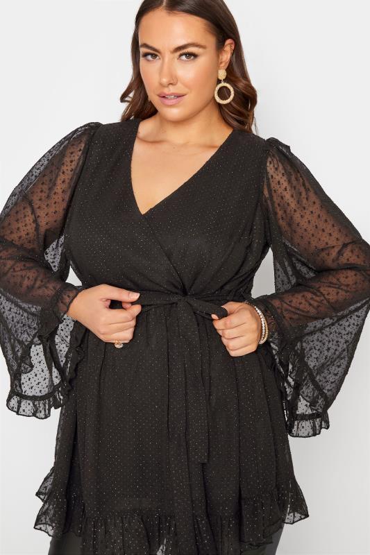 YOURS LONDON Black Dobby Embellished Wrap Top_D.jpg