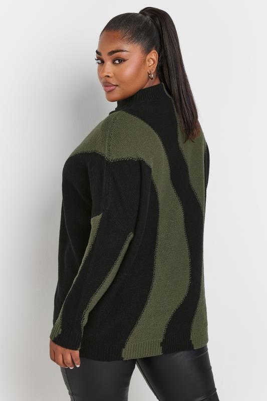 YOURS Plus Size Khaki Green Swirl Oversized Knitted Jumper | Yours Clothing 4