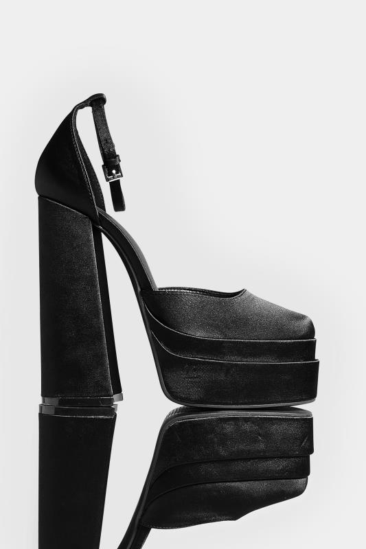 PixieGirl Black Satin Platform High Heels In Standard D Fit | PixieGirl 6