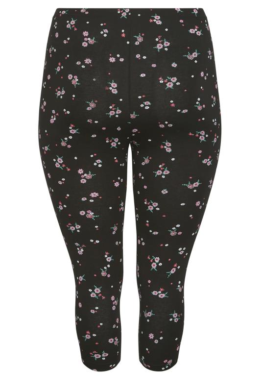 YOURS 2 PACK Curve Black Floral Print Cropped Leggings | Yours Clothing 8