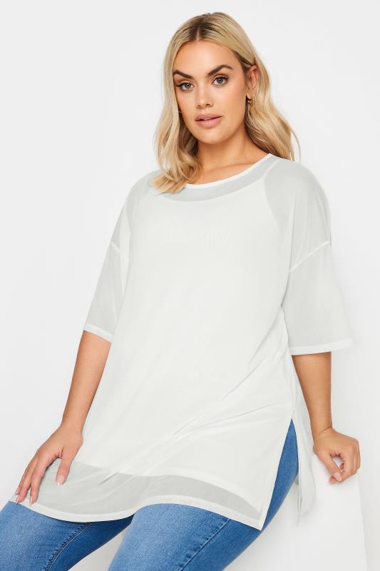 YOURS Plus Size White Oversized Mesh Top | Yours Clothing 1
