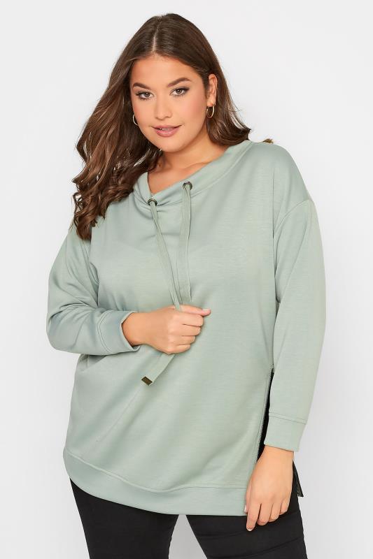 Plus Size Sage Green Side Zip Sweatshirt | Yours Clothing 3