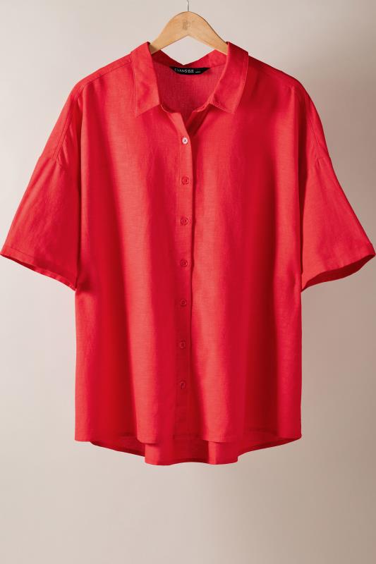EVANS Plus Size Red Linen Shirt  | Yours Clothing 6