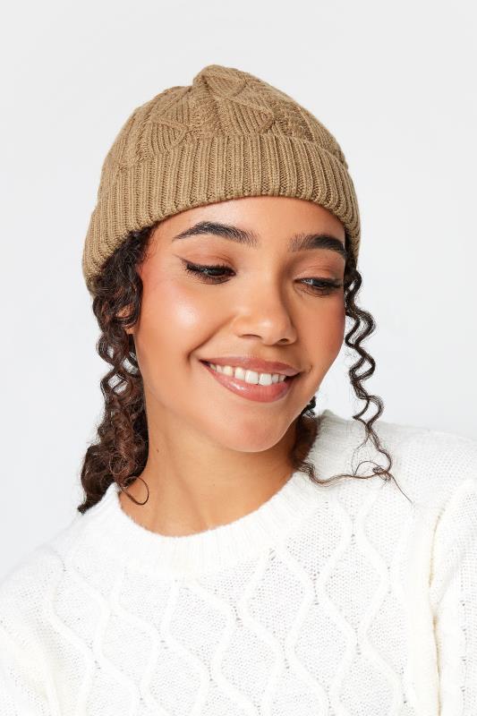 Plus Size  Beige Brown Cable Knit Beanie Hat