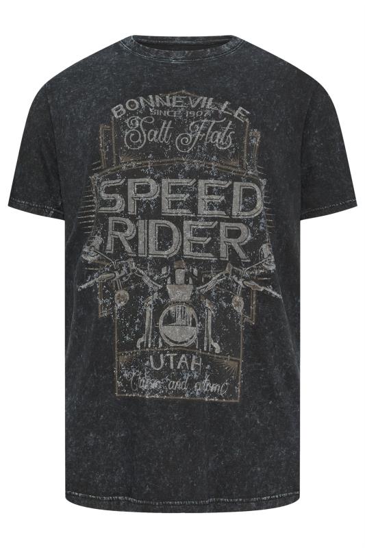 BadRhino Big & Tall Grey Acid Wash 'Speed Rider' Slogan Print T-Shirt | BadRhino 4