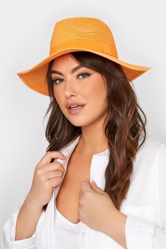 Orange Straw Fedora Hat 2