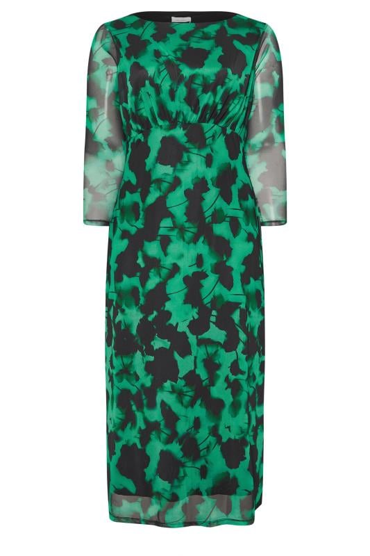 Plus Size  YOURS LONDON Curve Green Blur Floral Print Mesh Maxi Dress