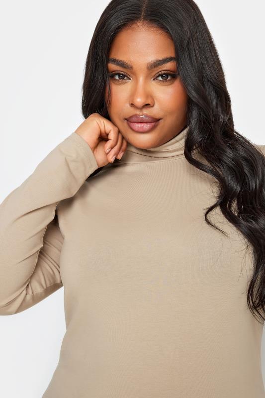 YOURS Plus Size Beige Brown Long Sleeve Turtle Neck Top | Yours Clothing 4