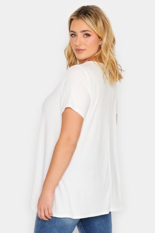 YOURS Curve Plus Size White Ribbed Swing T-Shirt | Yours Clothing  3