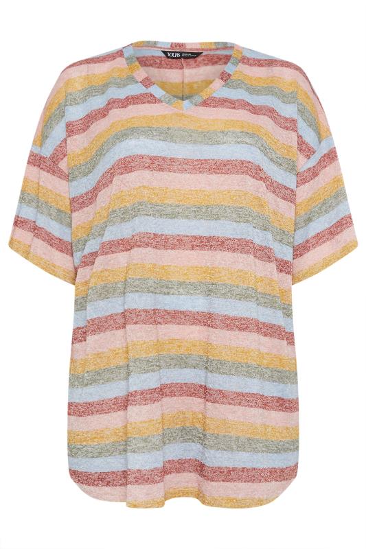 YOURS Plus Size Pink & Orange Striped Oversized T-Shirt | Yours Clothing 5