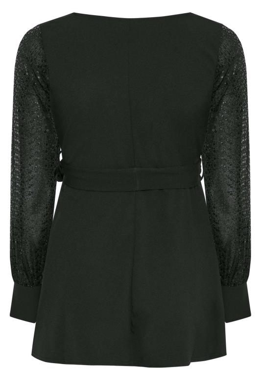 YOURS LONDON Plus Size Black Sequin Sleeve Embellished Wrap Top | Yours Clothing 7