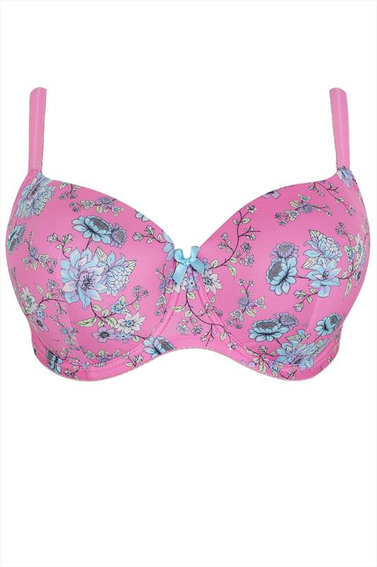 Pink Floral Print Moulded Bra Yours Clothing 1900