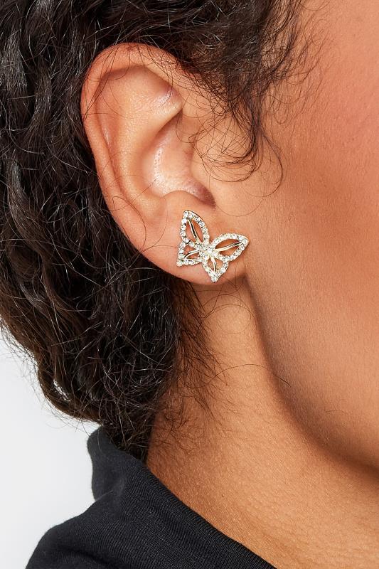 2 PACK Gold Tone Butterfly Stud & Hoop Earring Set | Yours Clothing 2