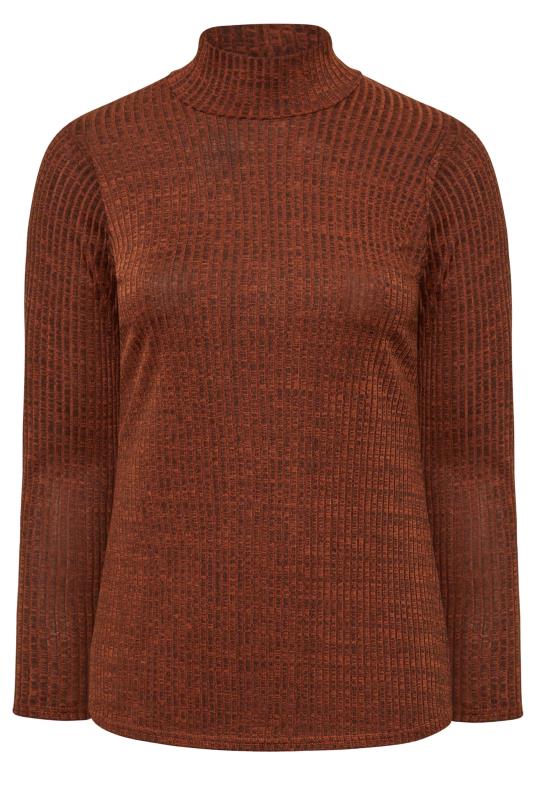 Curve Dark Orange Ribbed Long Sleeve Turtle Neck Top | Yours Clothing 7