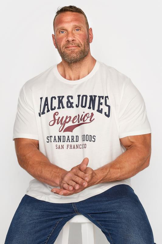 JACK & JONES Big & Tall White 'Superior' Printed Logo T-Shirt | BadRhino 1