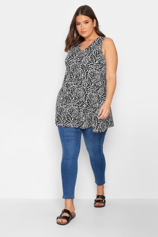YOURS Plus Size Black Leaf Print Swing Vest Top | Yours Clothing  2