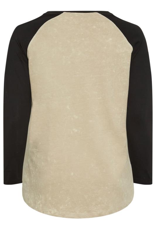 YOURS Curve Natural Beige & Black Long Sleeve Raglan Top | Yours Clothing 8