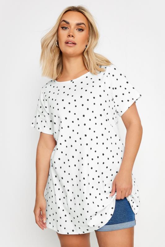 YOURS Plus Size White Star Print Swing Top | Yours Clothing 1