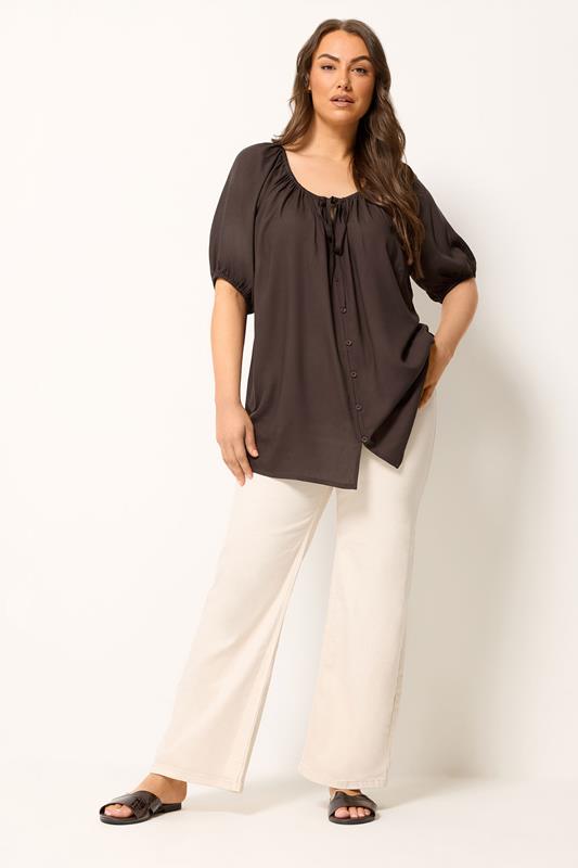 YOURS Plus Size Chocolate Brown Button Through Top | Yours Clothing 1