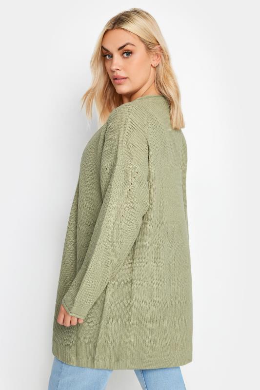 YOURS Plus Size Sage Green Essential Knitted Cardigan | Yours Clothing  3