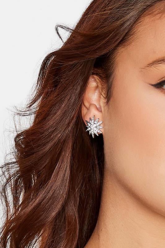 Plus Size  Silver Diamante Star Stud Earrings