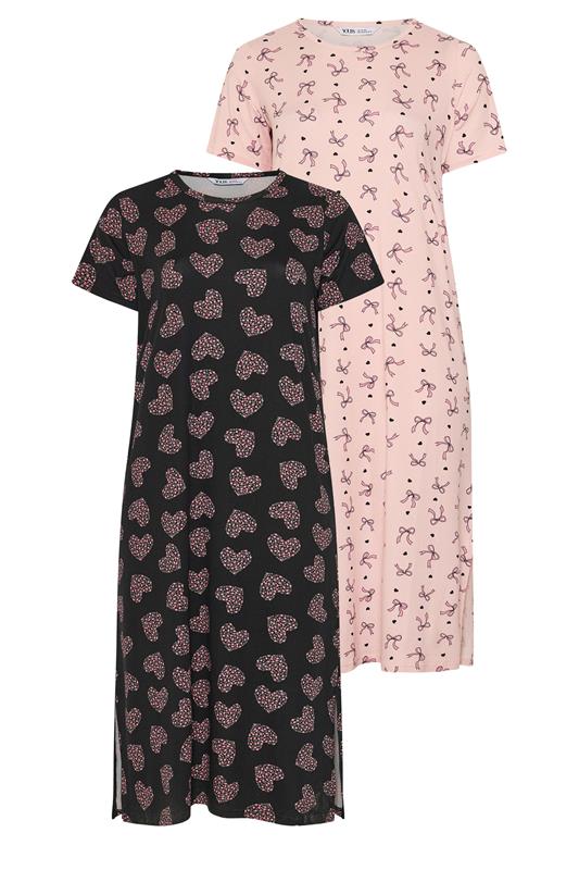 YOURSET Plus Size 2 PACK Pink Bow & Heart Print Midaxi Nightdresses | Yours Clothing 7