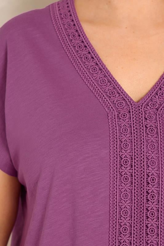 EVANS Plus Size Magenta Pink Cotton Crochet Trim Tee | Evans 4